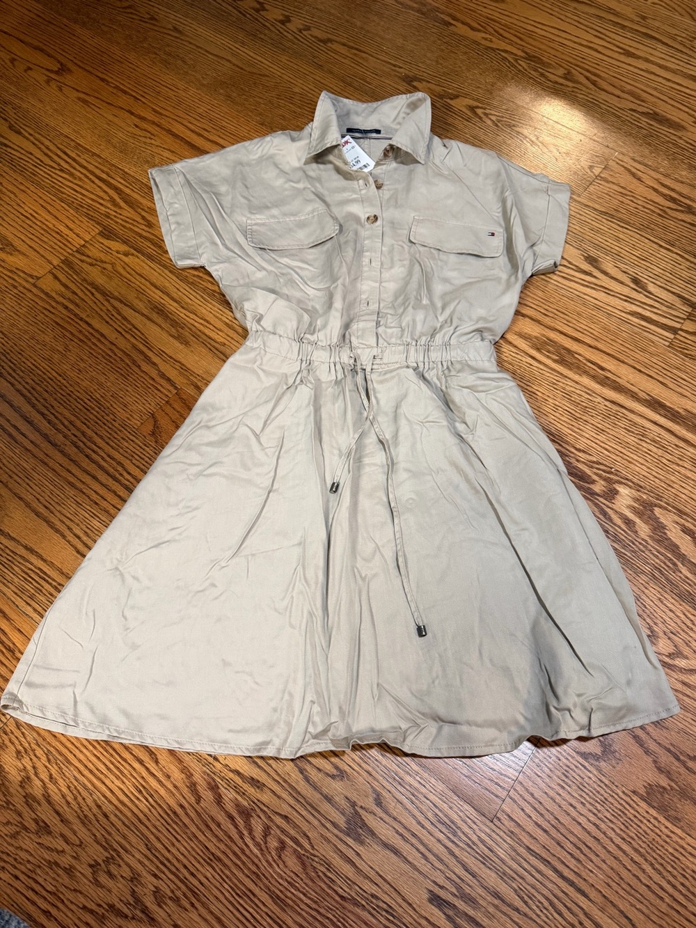 T.J.Maxx Beige Short Sleeve Drawstring Shirt Dress